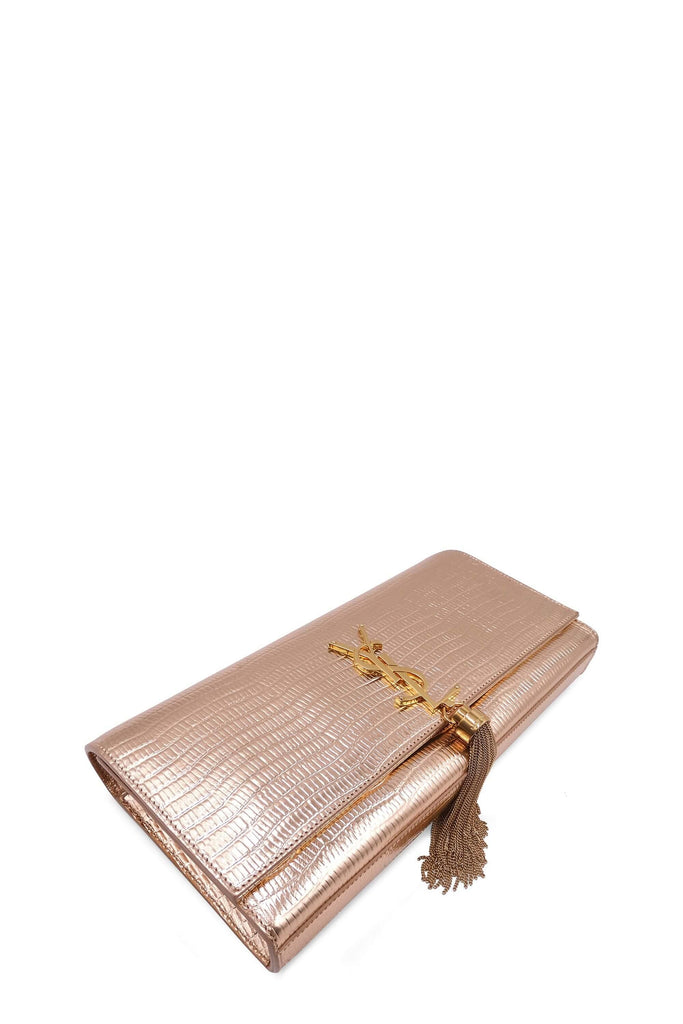 Saint Laurent Classic Monogram Kate Clutch with Tassel Lizard Embossed Gold - Style Theory Shop