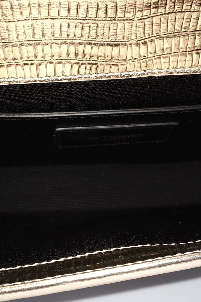 Saint Laurent Classic Monogram Kate Clutch with Tassel Lizard Embossed Gold - Style Theory Shop