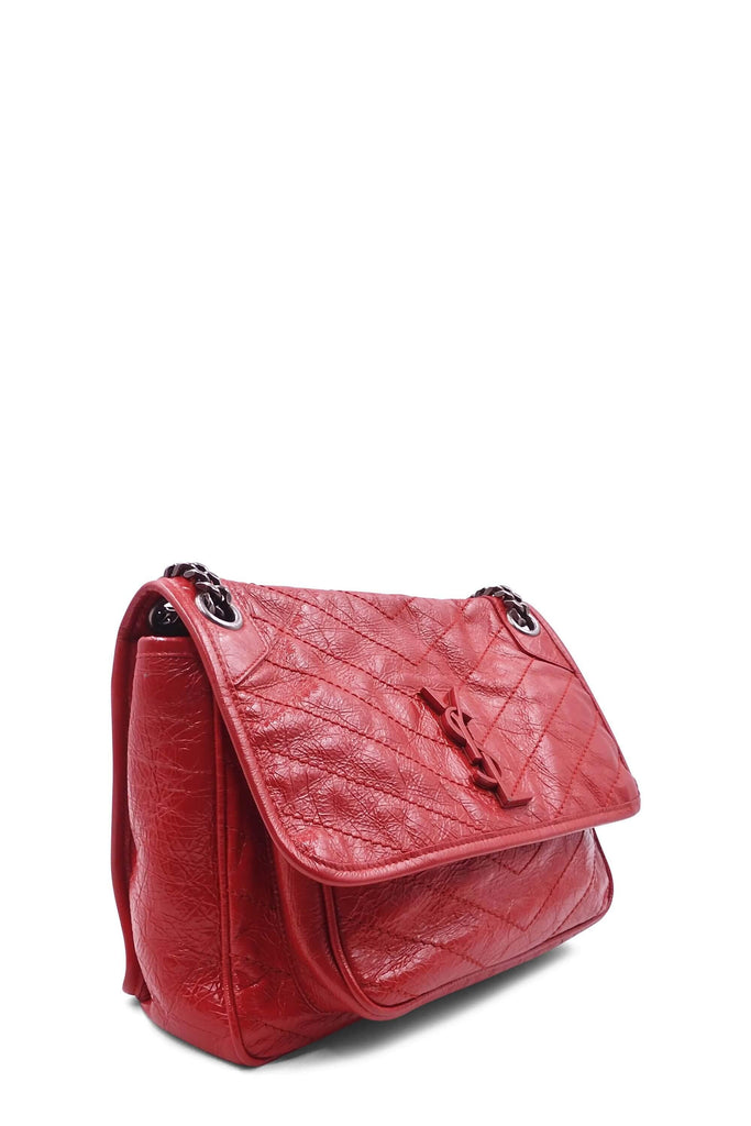 YSL Saint Laurent Niki Bill Crinkled Red Leather Pouch