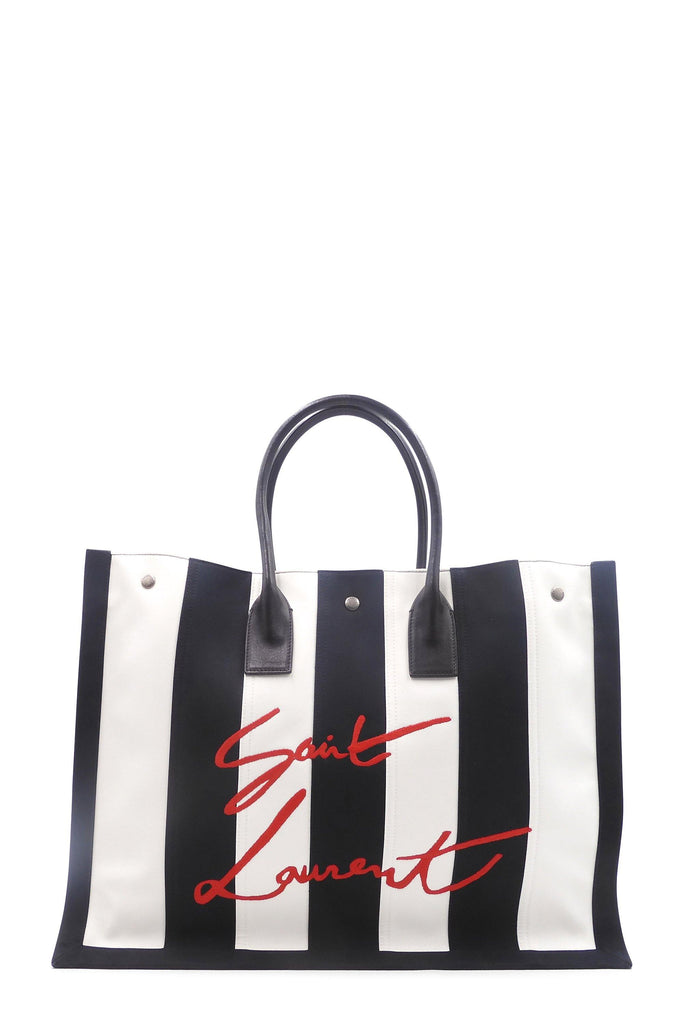 Saint Laurent Striped Canvas Noe Cabas Tote Black White - Style Theory Shop
