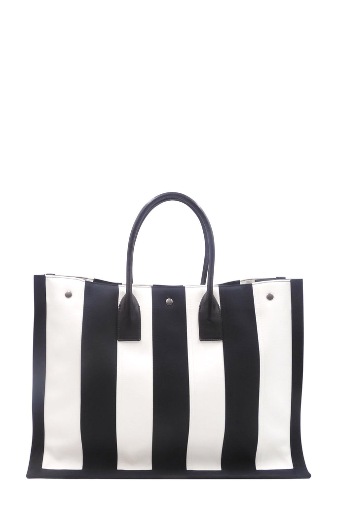 Saint Laurent Striped Canvas Noe Cabas Tote Black White - Style Theory Shop