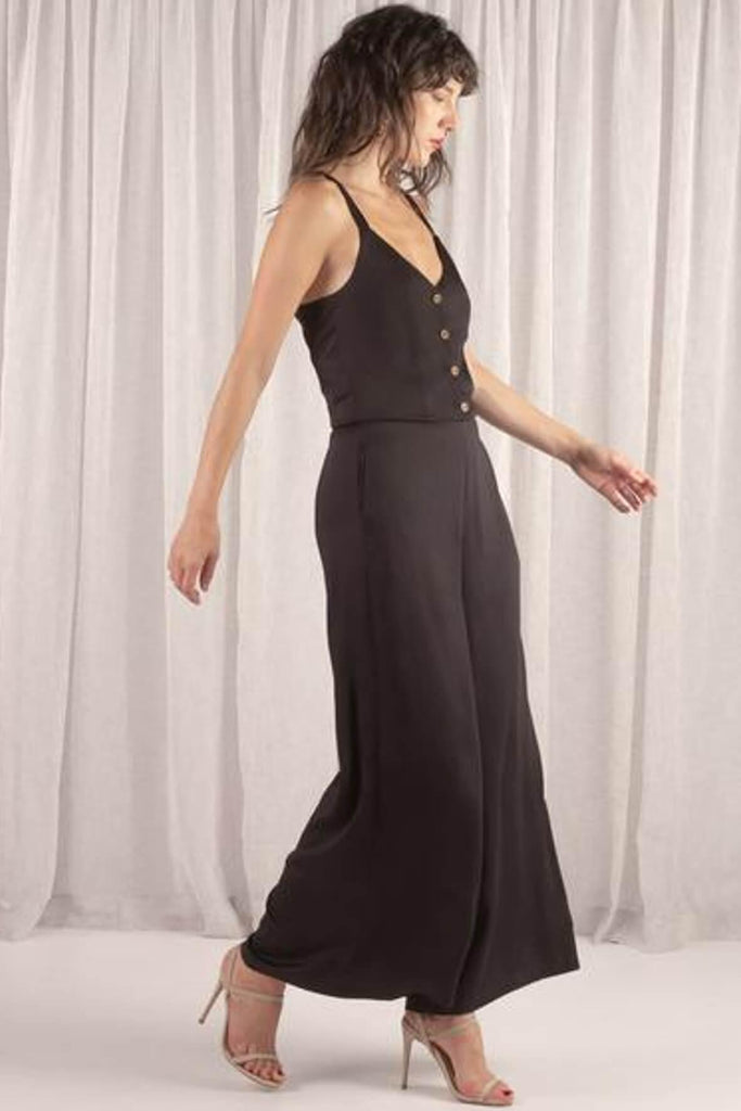 Shop preloved and authentic Amber Front Button Overall Jumpsuit in Black Clothing by The Rushing Hour from Second Edit